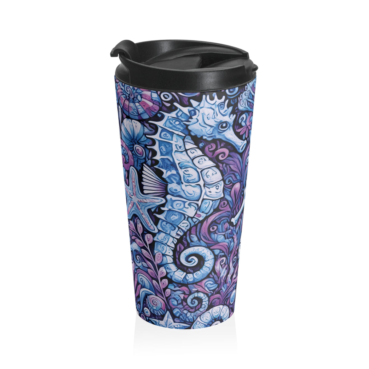 15 oz. Stainless Steel Travel Mug / Seahorse Trio, Blue
