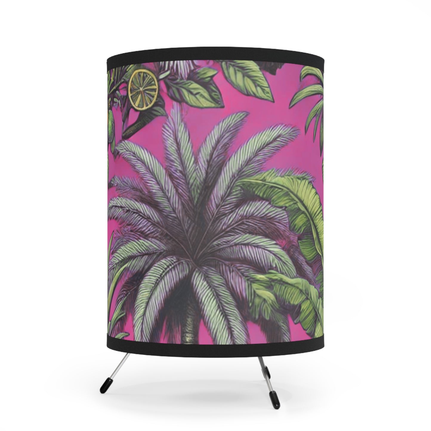 Tropical Fruit/Hot Pink Tripod Lamp with Artistic High-Res Shade - Perfect for Home Décor