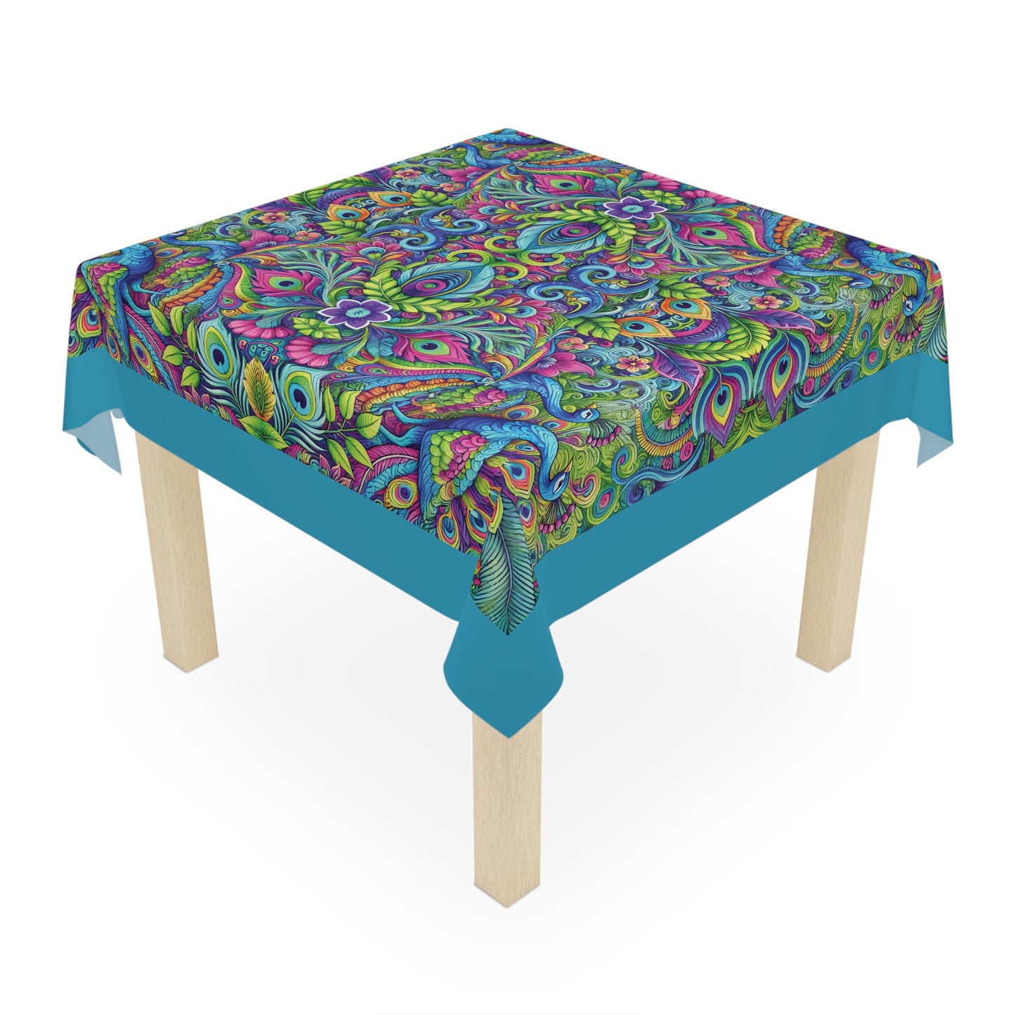 Peacock Prism/Turquoise ~ Square Tablecloth, 55" x 55"