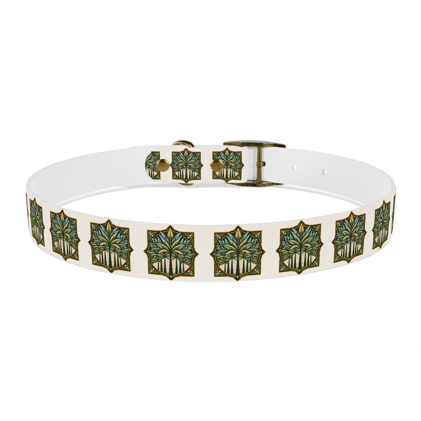 Dog Collar - Deco Palm Trees, Green/Brown