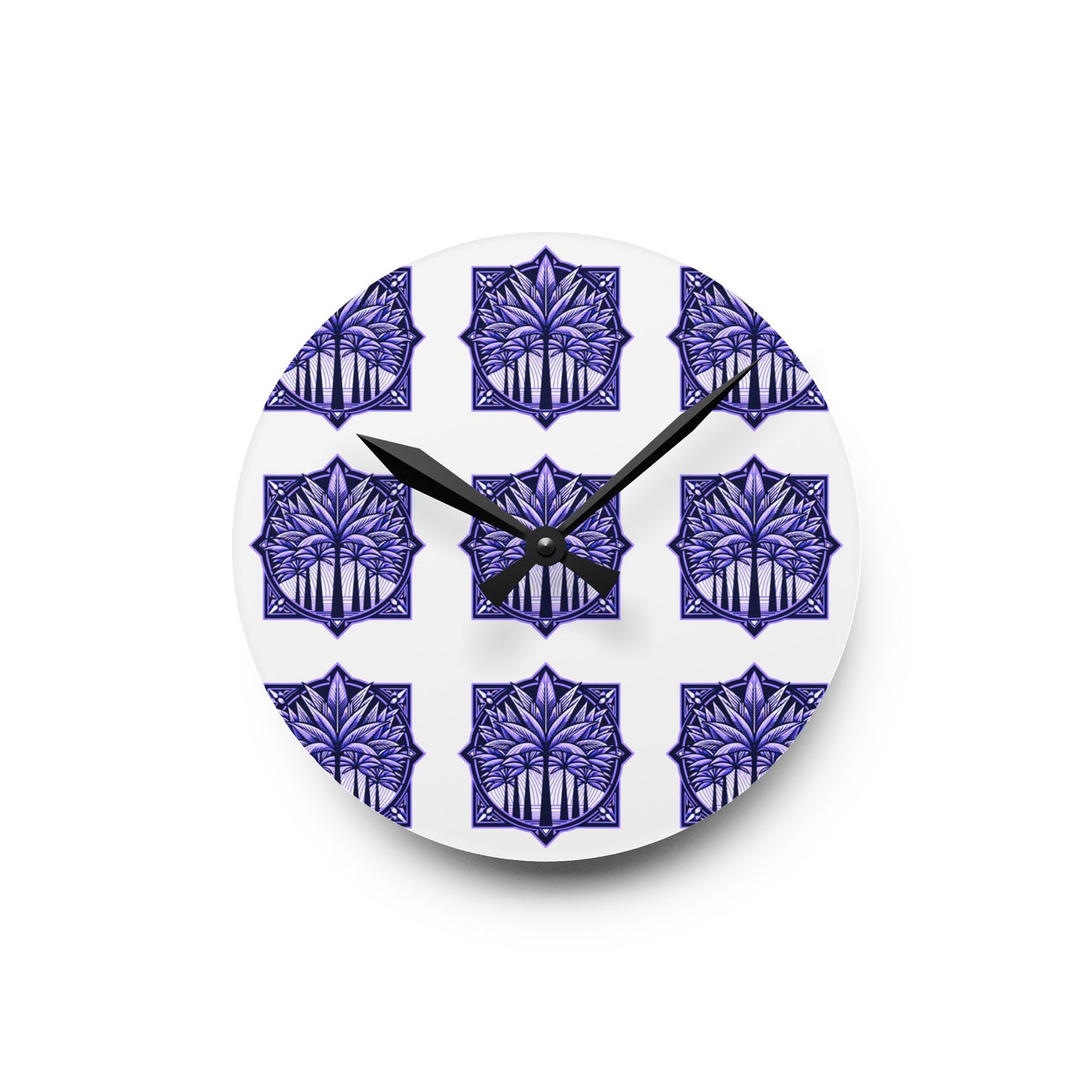 Acrylic Wall Clock, Deco Palm, purple