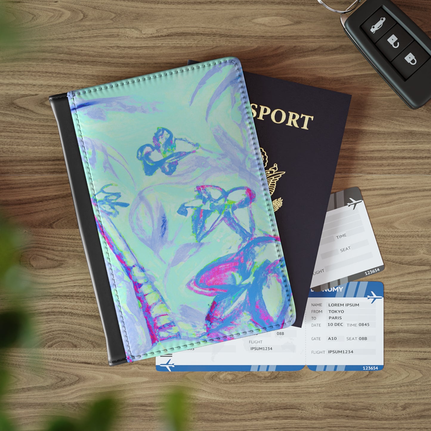 Tropical Passport Cover, Faux Leather - RFID blocking for travel security / Tropical Doodles, Blue