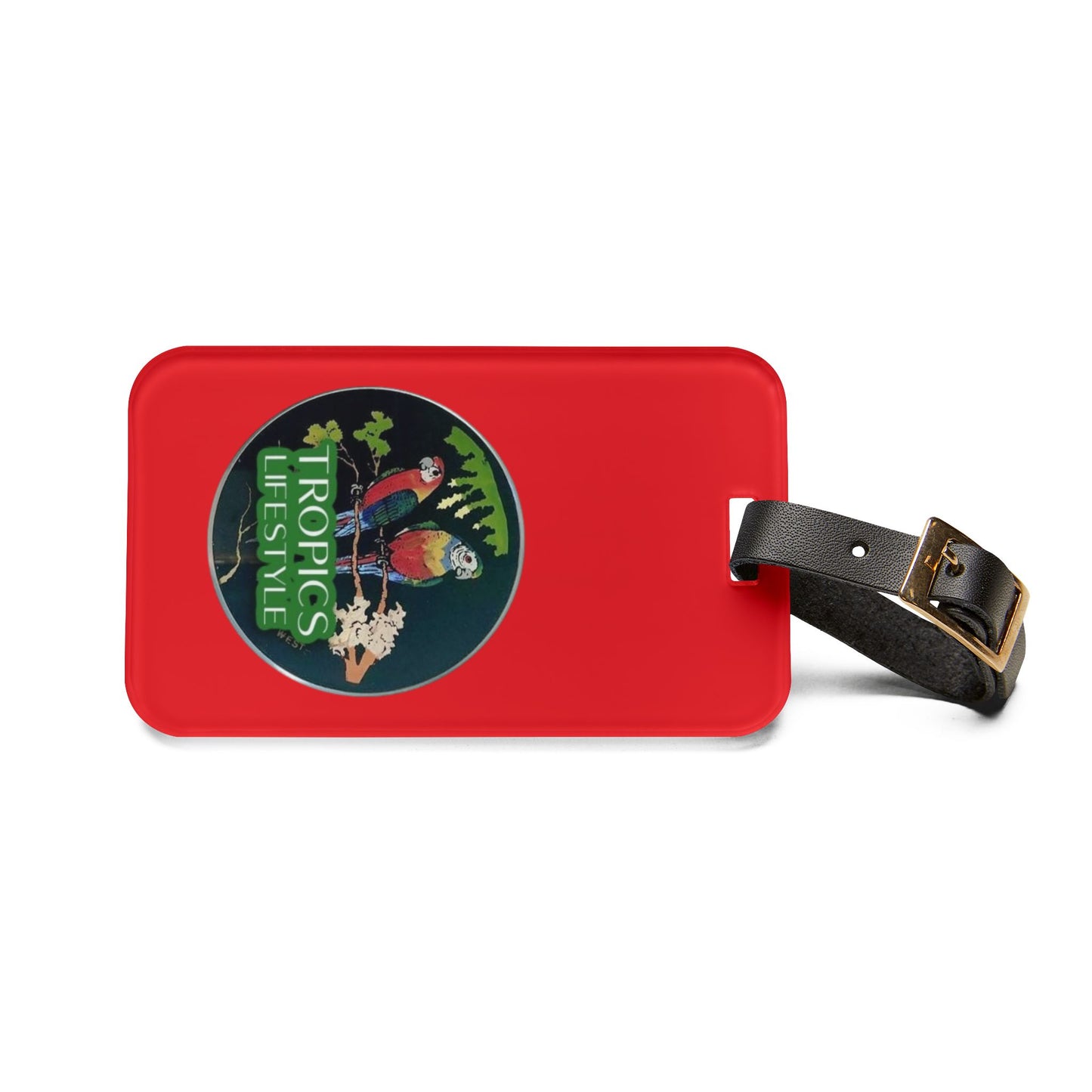 Luggage Tag - Two Brazilian Parrots, red