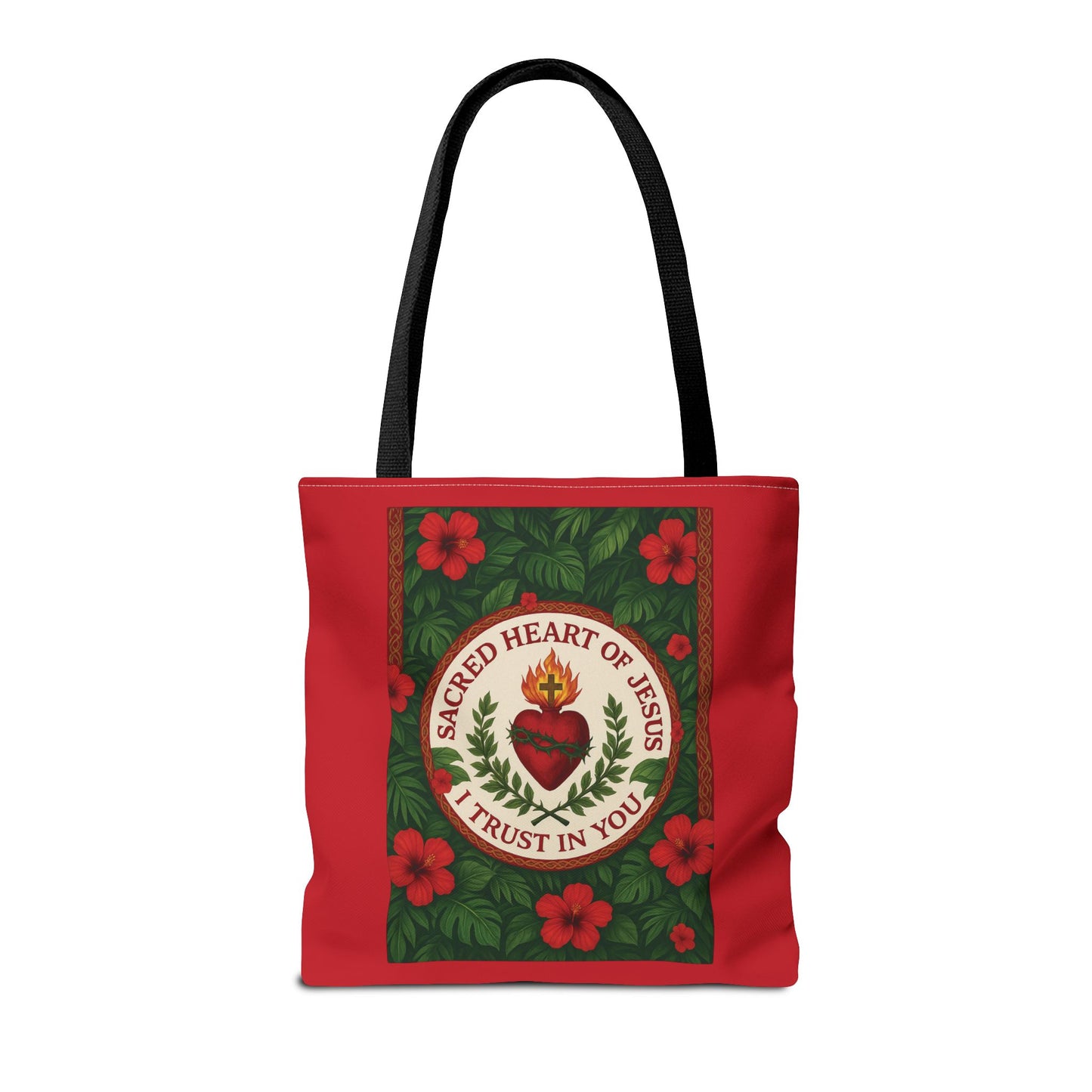 Religious Tote Bag - 3 Sizes / Sacred Heart of Jesus Prayer, Red