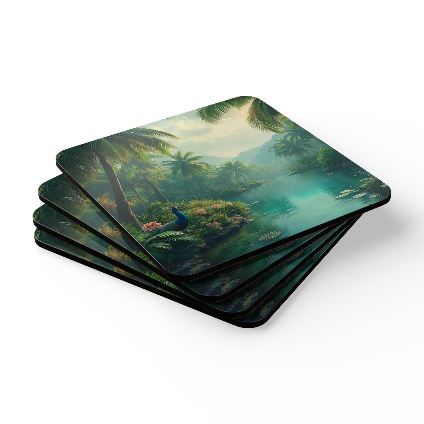 Four-piece Coaster Set - Resting Peacock