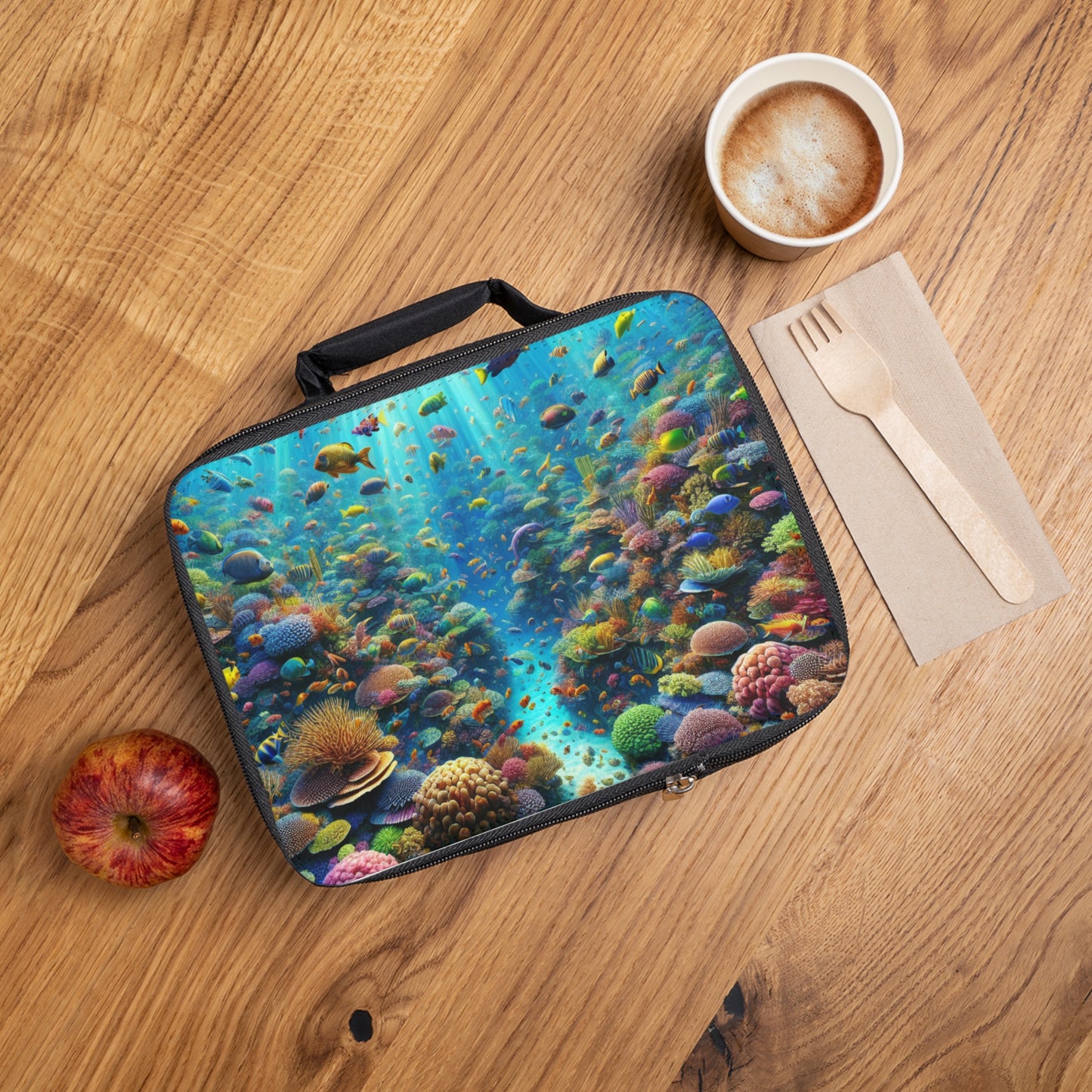 Busy Coral Reef Lunch Bag - Eco-Friendly Insulated Tote, Adult and Child Lunchbox / Perfect for Picnics, Beach Outings