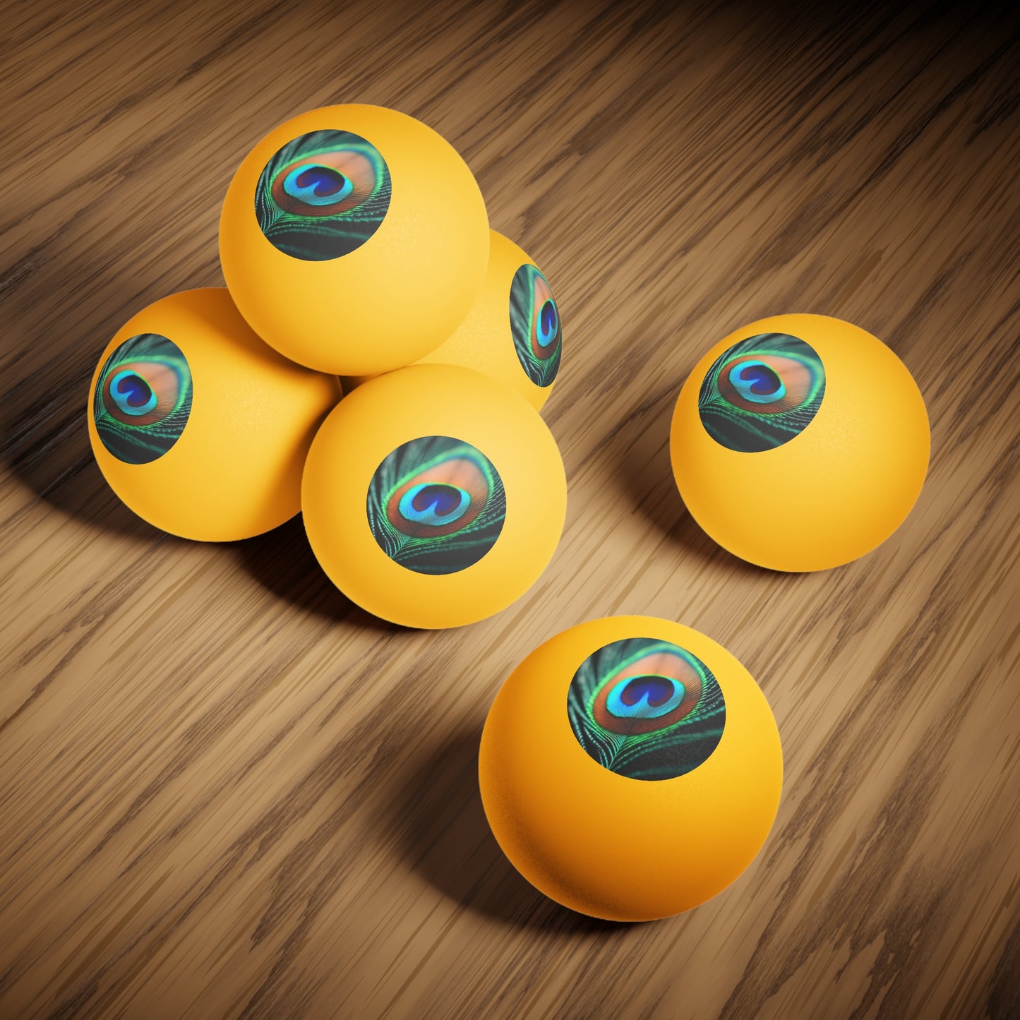 Tropical Paradise Ping Pong Balls - 6 Pack with Peacock Feather/Orange