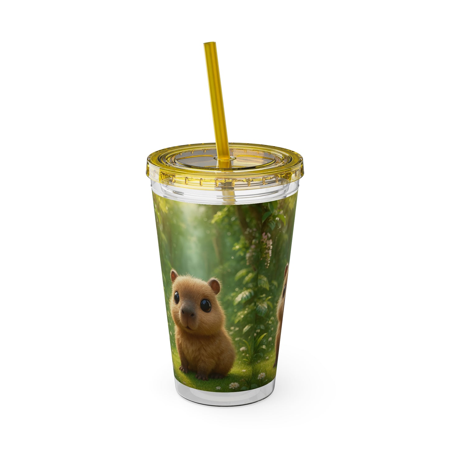 Tropical Tumbler with Straw | 16oz Colorful Travel Cup / Baby Cabybara