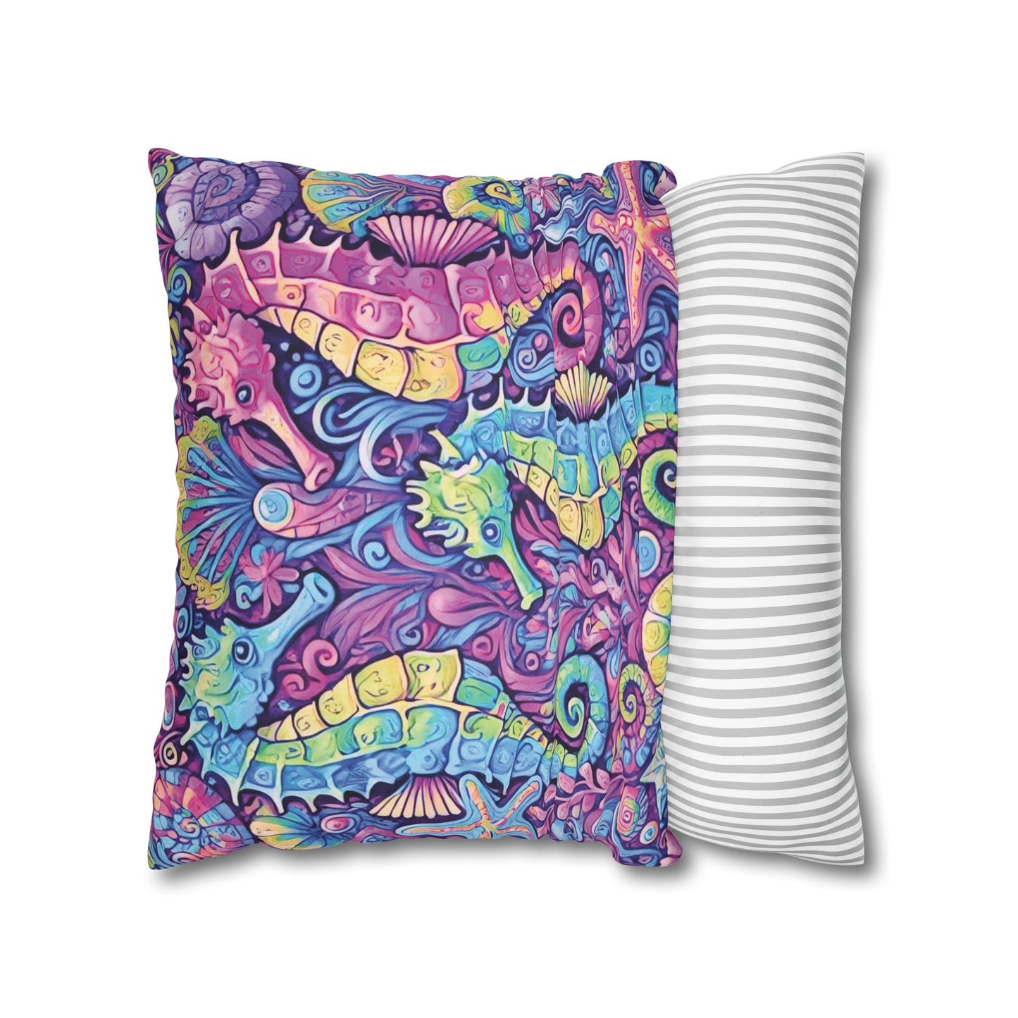 Faux Suede Square Pillowcase - Seahorse Trio/Fantasy Pop