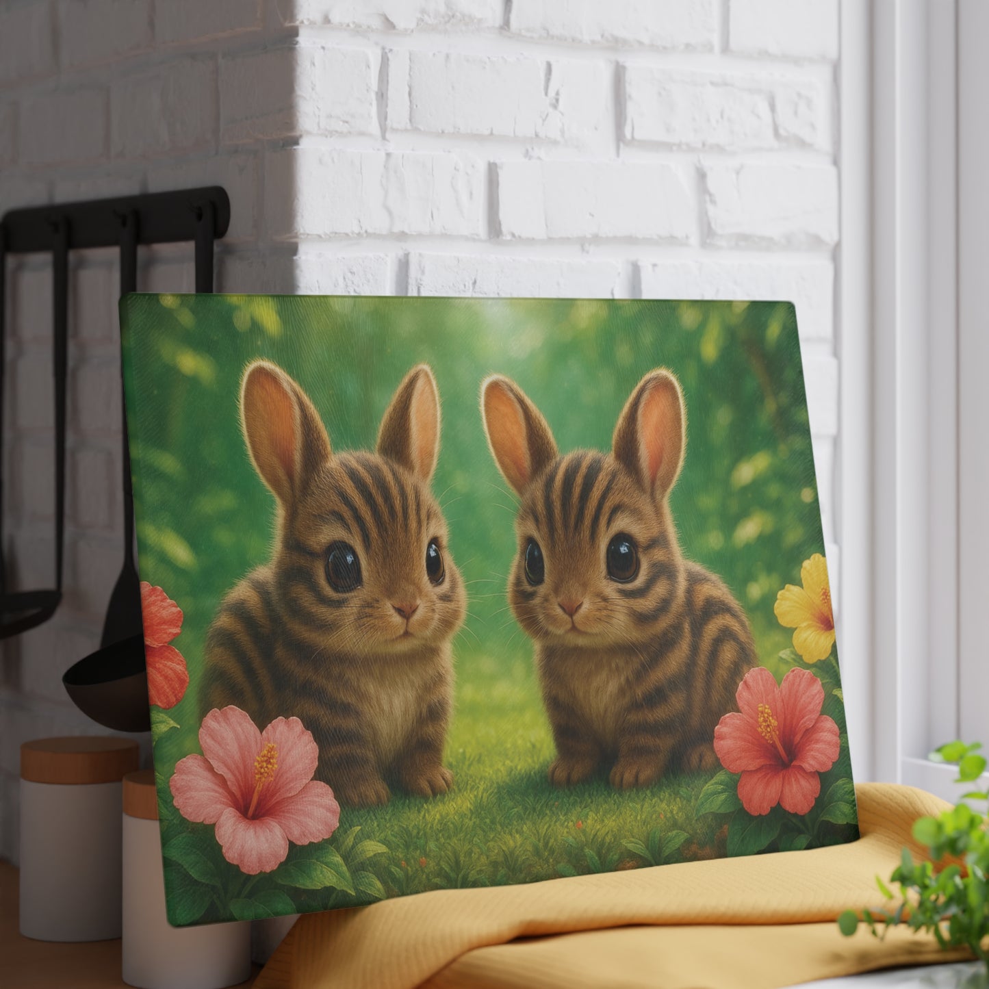 Glass Cutting Board, 2 sizes - Baby Sumatran Rabbits