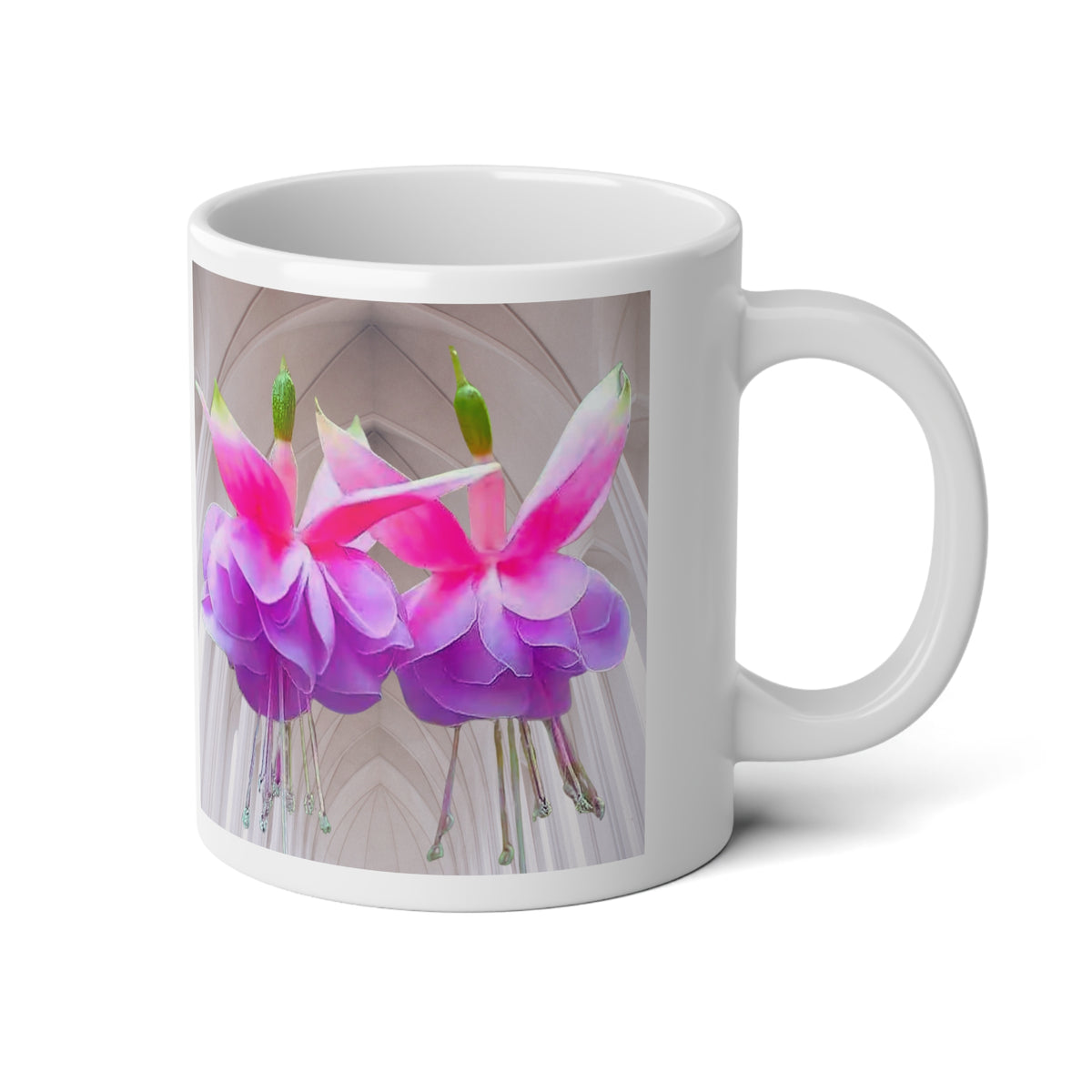 Jumbo Mug, 20oz, Gothic Two Purple Fuschias | Tropical Coffee Cup