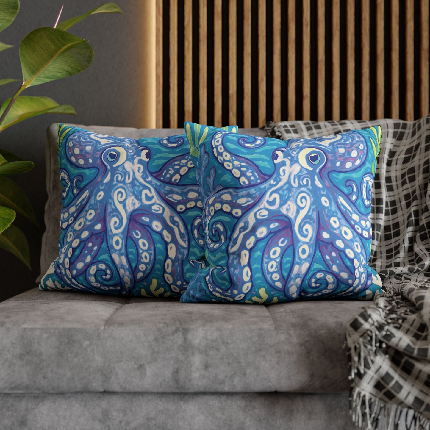 Faux Suede Square Pillowcase - Blue Kraken Joe