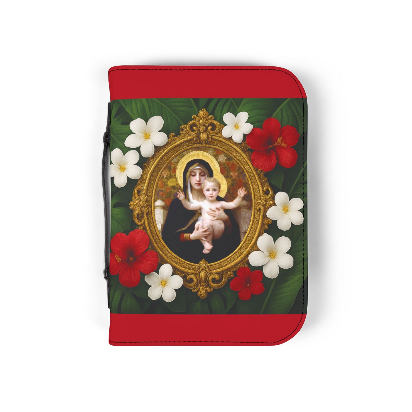 Tropical Bible Cover, Virgin of the Lilies Dark Red / Floral Bible Protector, Chrisitan Church Accessories