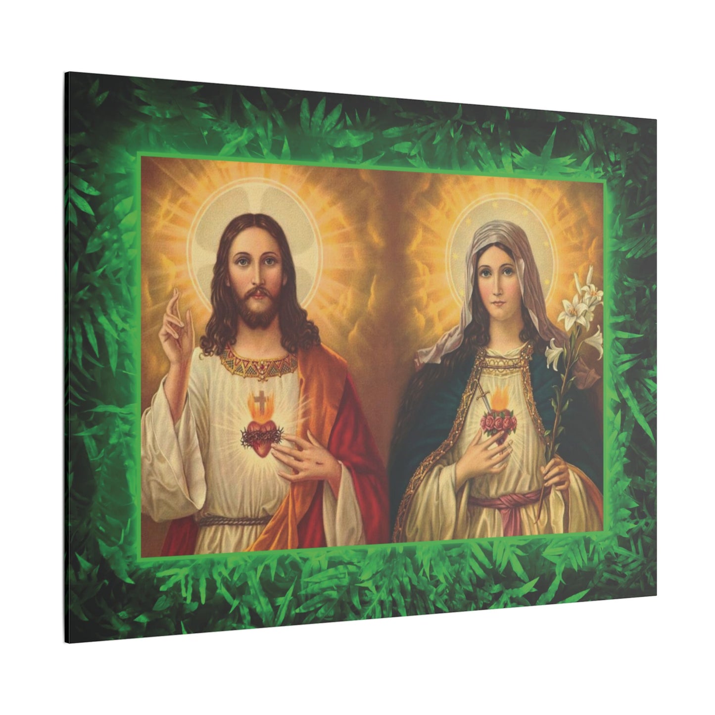 "Tropical Glow Jesus and Mary" Religious Canvas Artwork - Stretched Canvas Print / Byzantine Icons