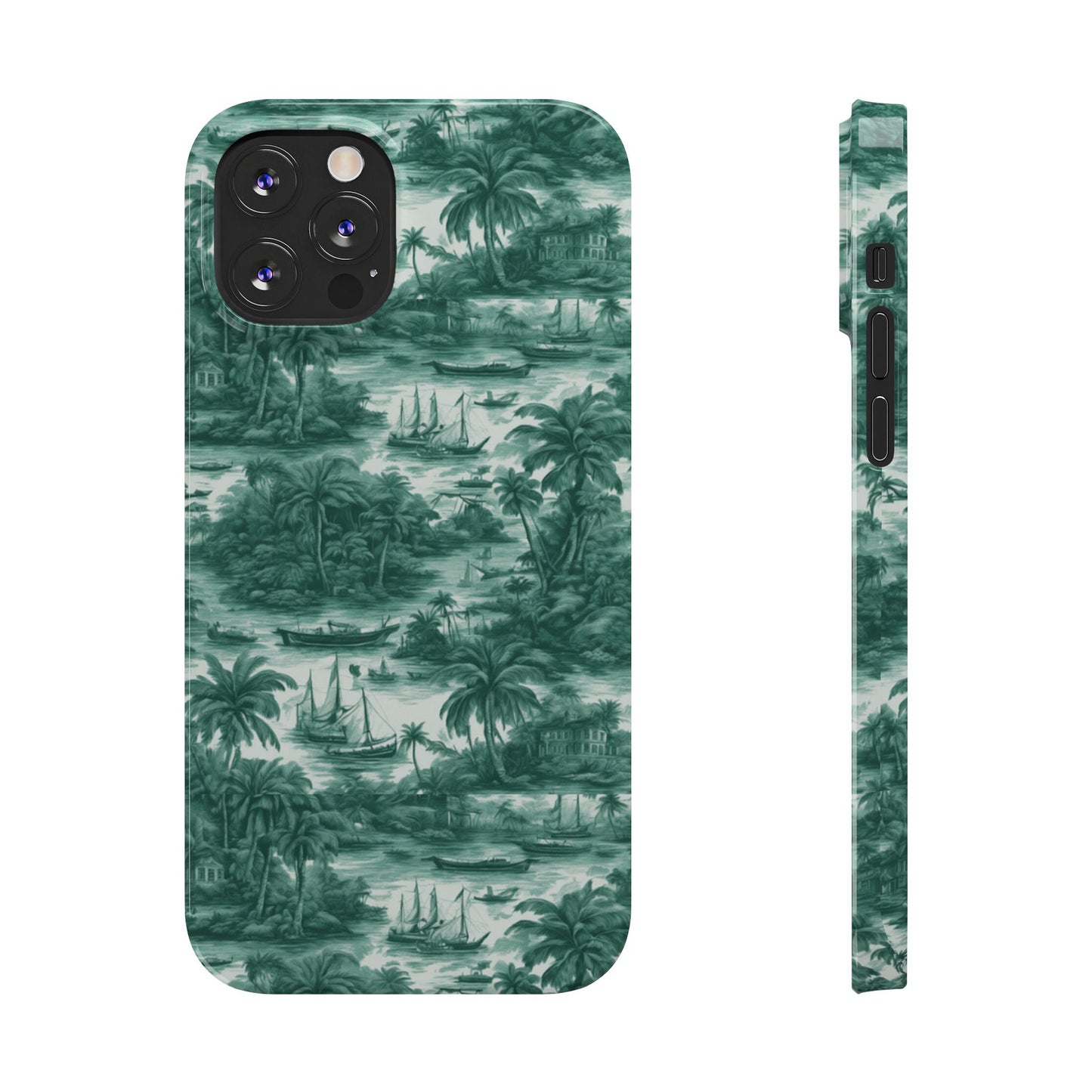 Slim Phone Cases - Tropical Toile #1, evergreen