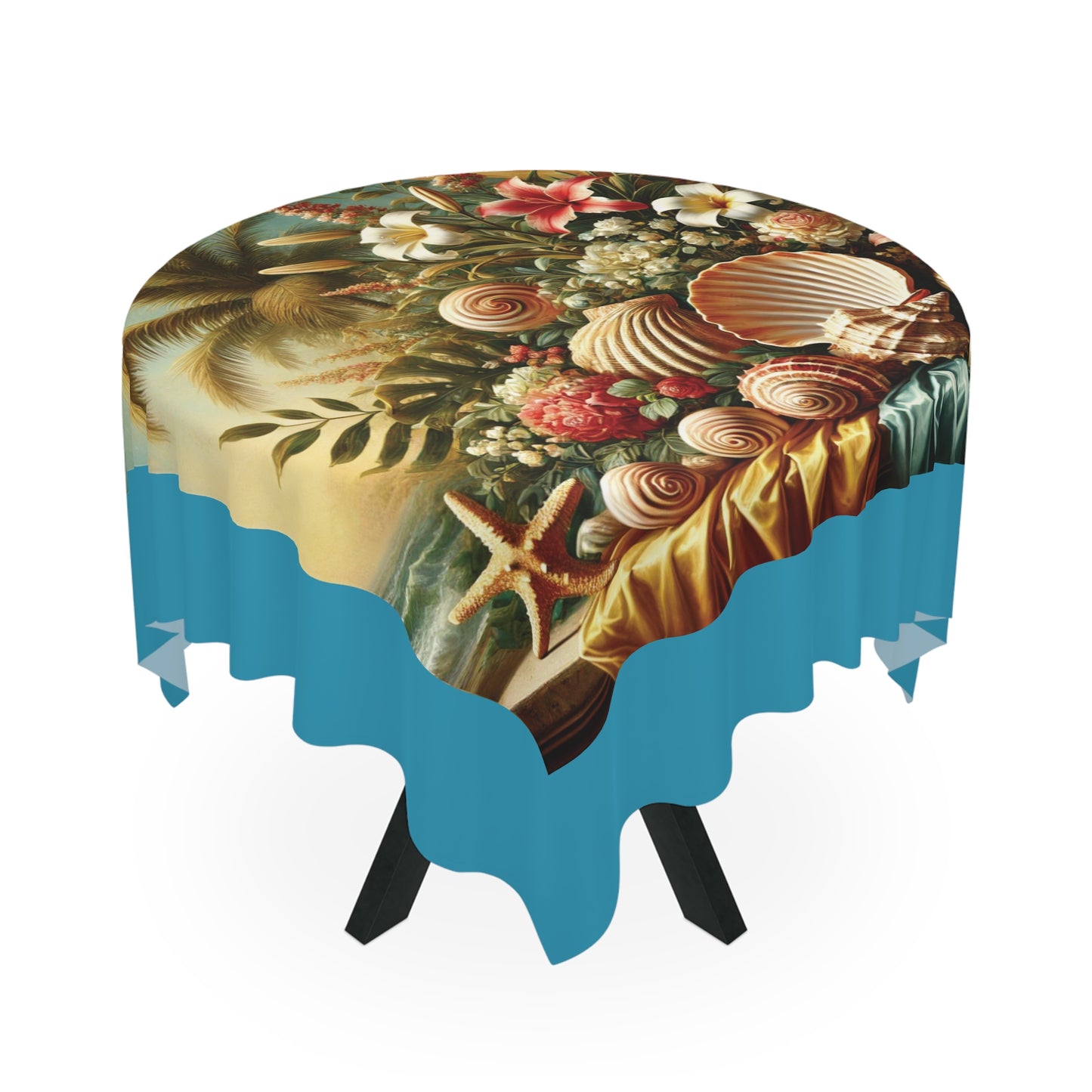 Shells and Flowers/Turquoise ~ Square Tablecloth, 55" x 55"