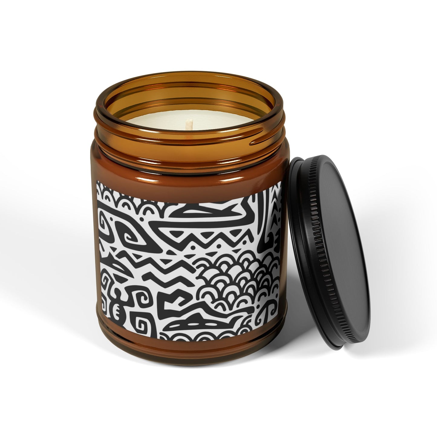 Scented Soy Candle (Multi-Size, Amber Jar) - Tiki Aztec Black