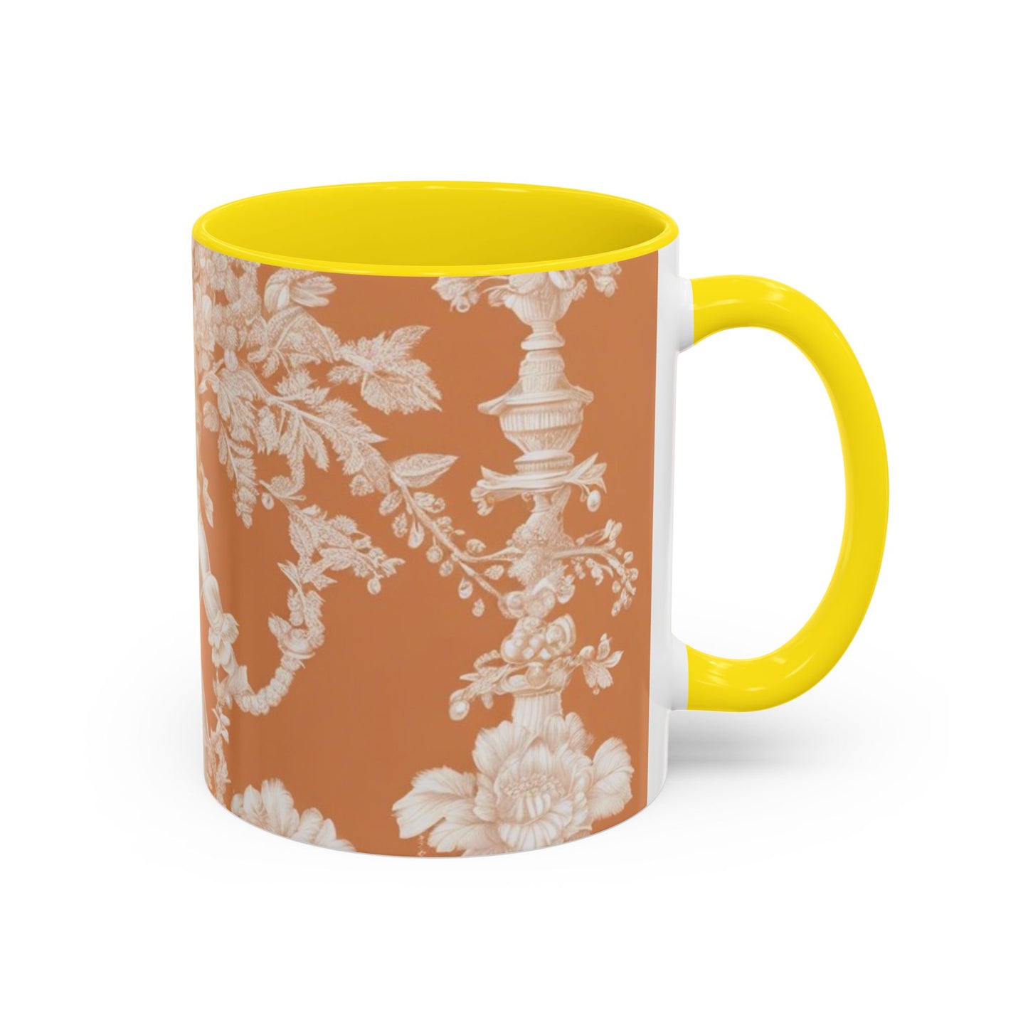 Accent Coffee Mug (11, 15oz), Pearl Lady Toile/Melon, Various Colors