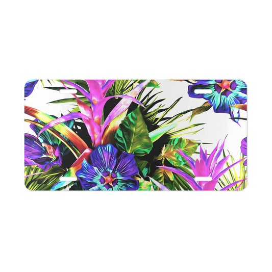 Plant Plalooza White Vanity Plate - Colorful Tropical Floral Design for Cars, Trucks, and Decor