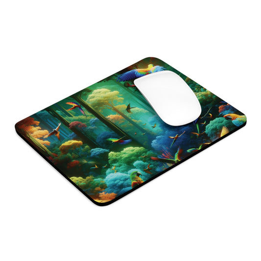Tropical Mouse Pad, 2 Shapes - Parrot Vibes for Home Office & Gamer / Rainforest Flight School