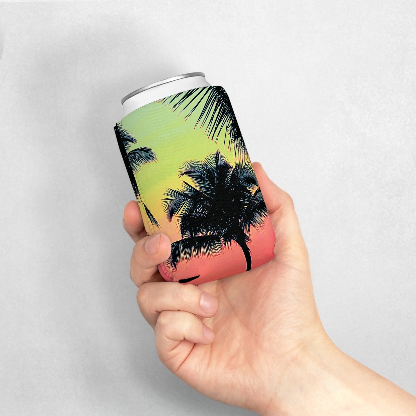 Palm Glow/Sangria Can Cooler Sleeve - Perfect for Outdoor Picnics