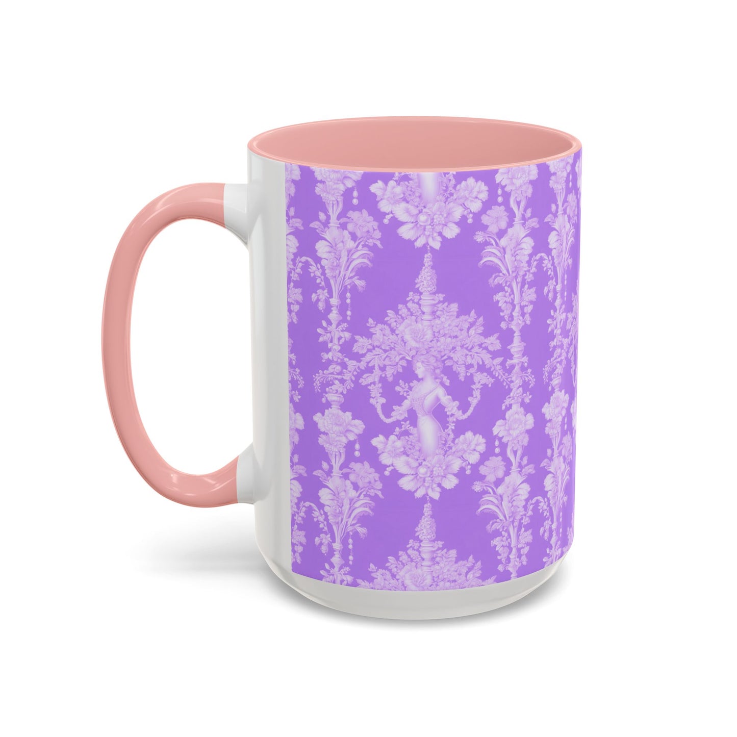 Accent Coffee Mug (11, 15oz), Pearl Lady Toile/Lavender Repeat, Various Colors