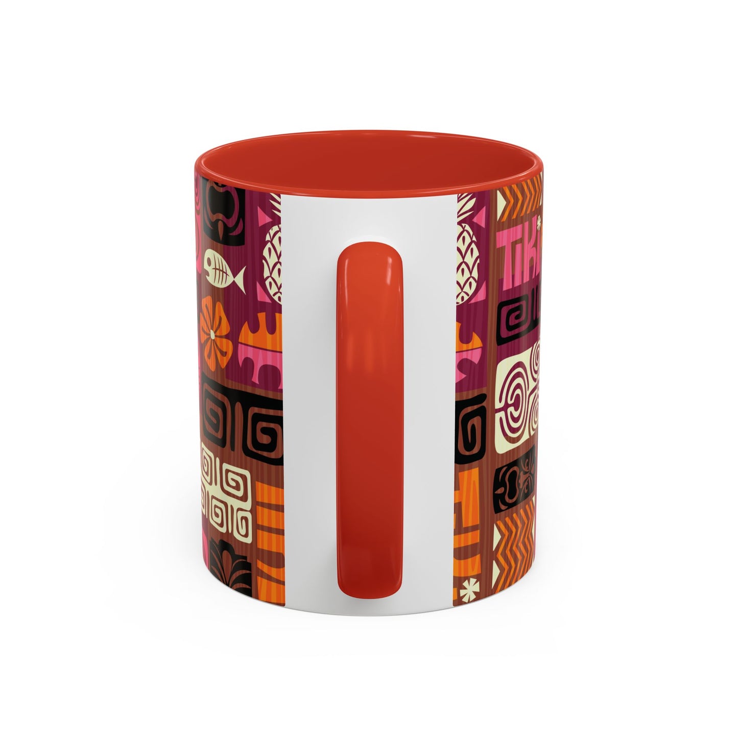 Accent Coffee Mug (11, 15oz), 8 Colors - Tiki Poster Pink/Orange