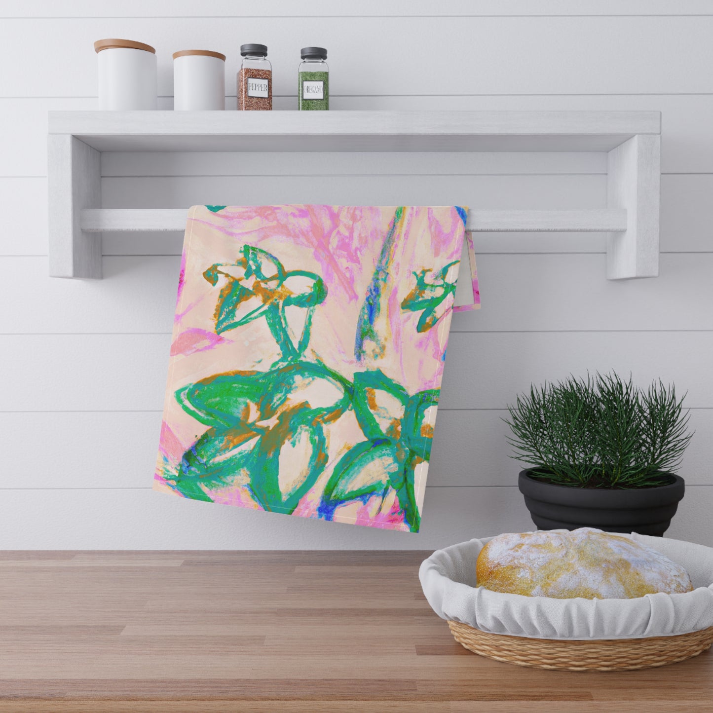 Tea Towels (cotton, poly), Tropical Doodles, Pink