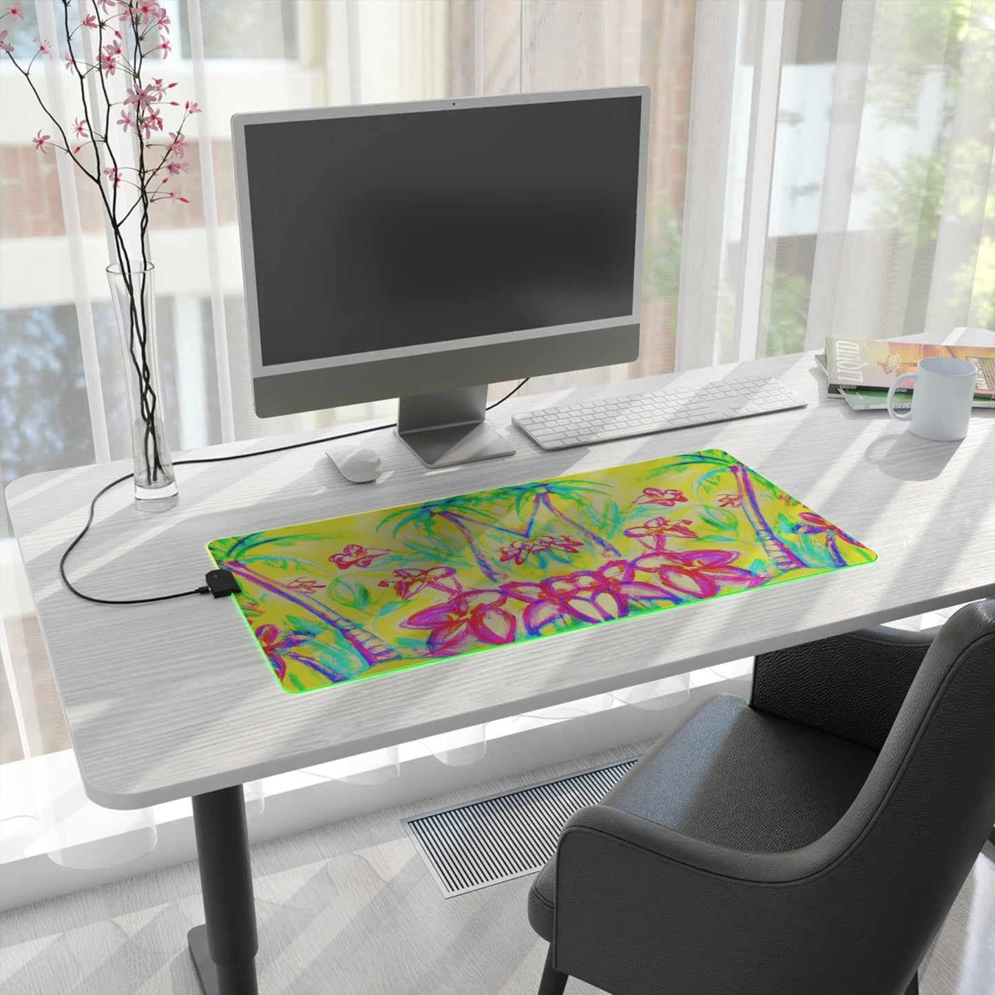 LED Gaming Mouse Pad With Vibrant RGB Lighting, 4 Sizes / Tropical Doodles, Yellow