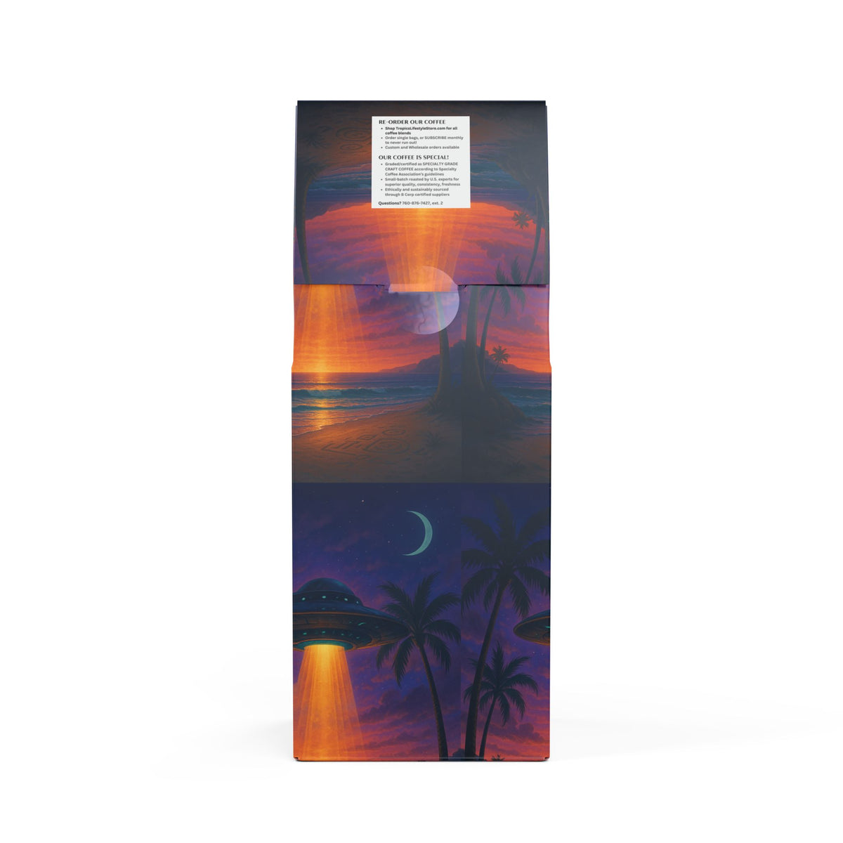 Black Coral Blend™ (Dark French Roast) Specialty Grade Craft Coffee / Beach UFO at Night