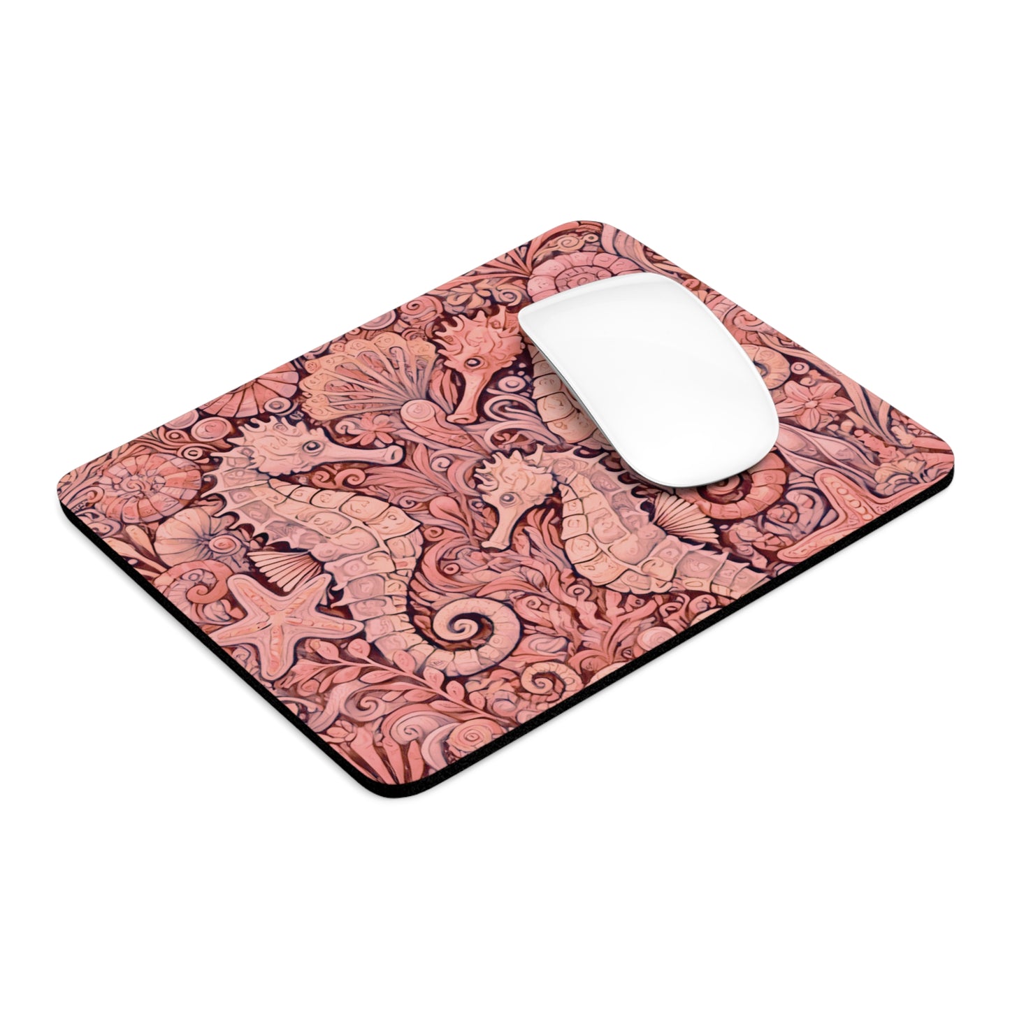 Tropical Mouse Pad, 2 Shapes - Beach Vibes for Home Office & Gamer / Seahorse Trio, Red