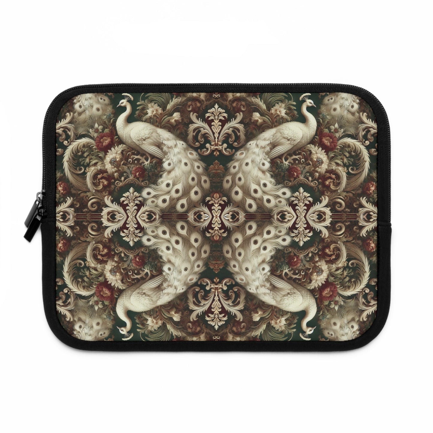 Tropical Laptop Sleeve, 5 Sizes - Perfect for Rainforest Lovers & Students / Kaleido White Peacocks