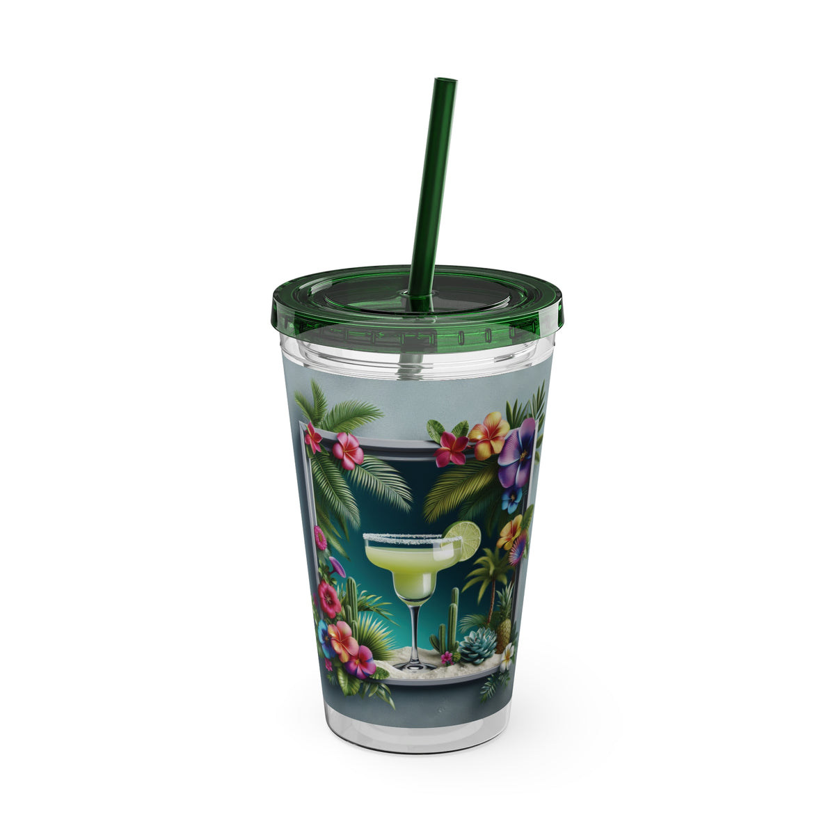 Tropical Tumbler with Straw | 16oz Colorful Travel Cup / Tropical Margarita