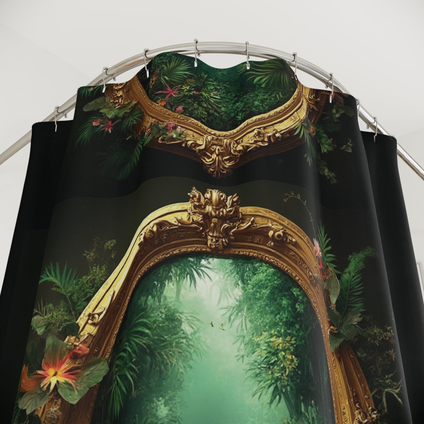 Tropical Shower Curtain - Rainforest Bathroom Decor / Golden Portal to Paradise