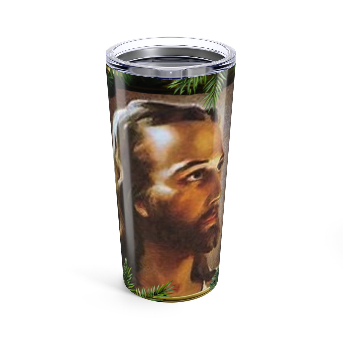 Religious Tumbler 20oz, Green, Tropical Head of Christ