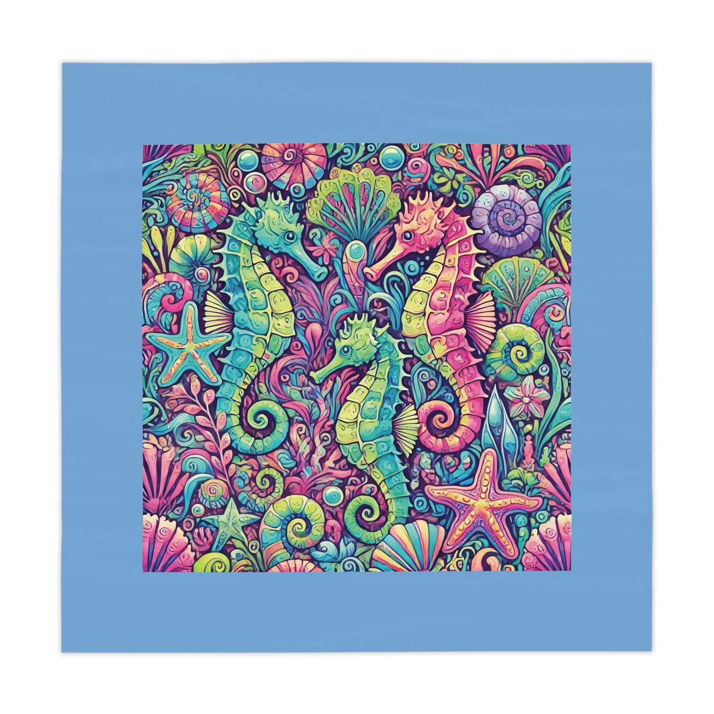 Seahorse Trio/Lt. Blue ~ Square Tablecloth, 55" x 55"