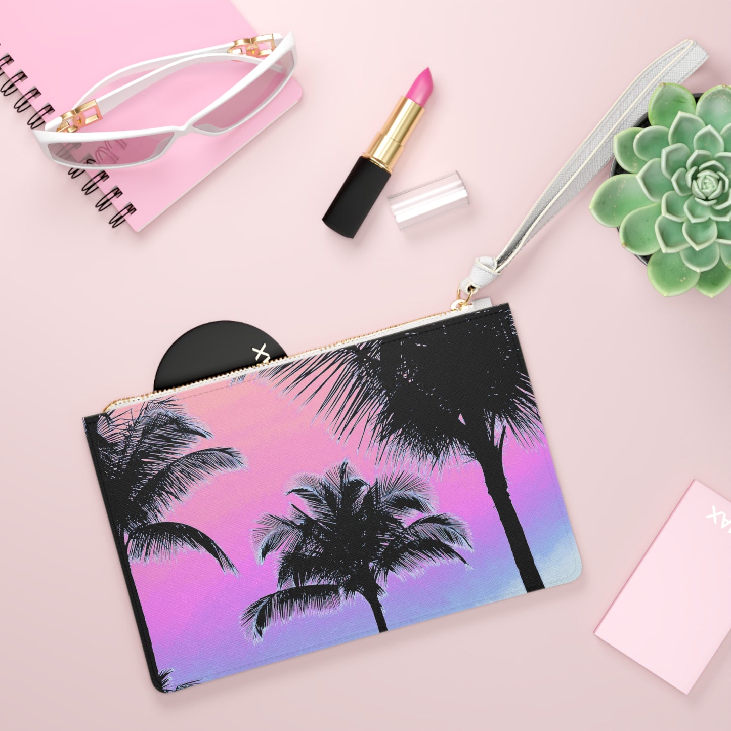 Tropical Faux Leather Clutch Bag - Perfect for Beach Adventures & Summer Vacations / Palm Glow, Pastels