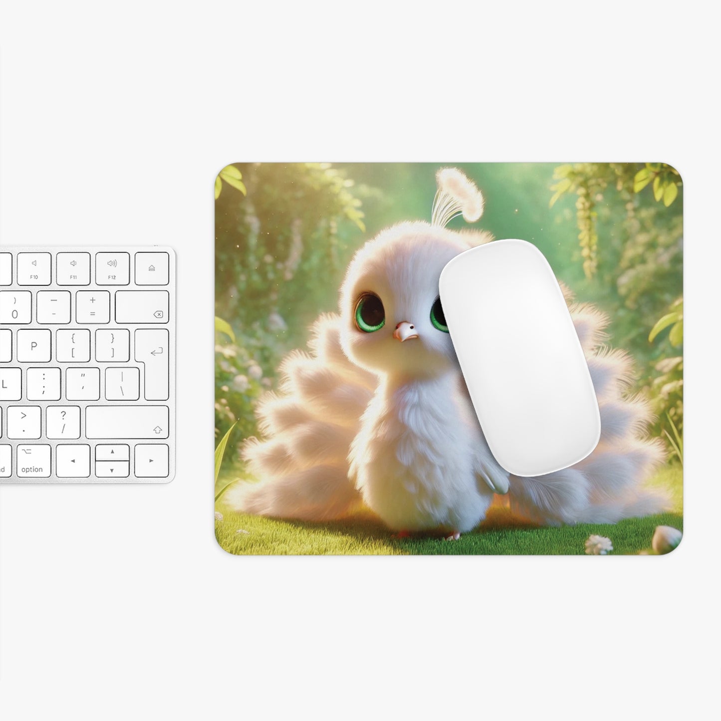 Tropical Mouse Pad, 2 Shapes - Beach Vibes for Home Office & Gamer / Baby White Peacock