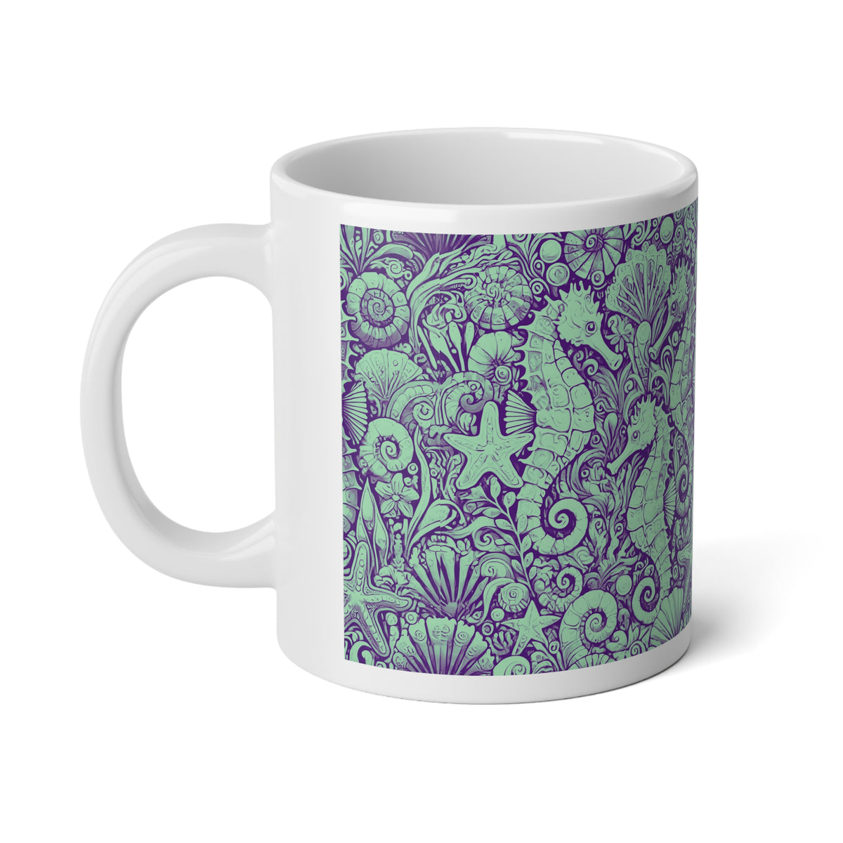 Jumbo Mug, 20oz, Seahorses Minty | Tropical Coffee Cup
