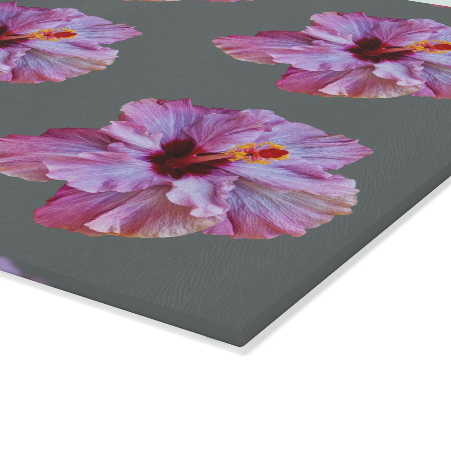 Glass Cutting Board, 2 sizes - Real Purple Hibiscus/Dark Grey
