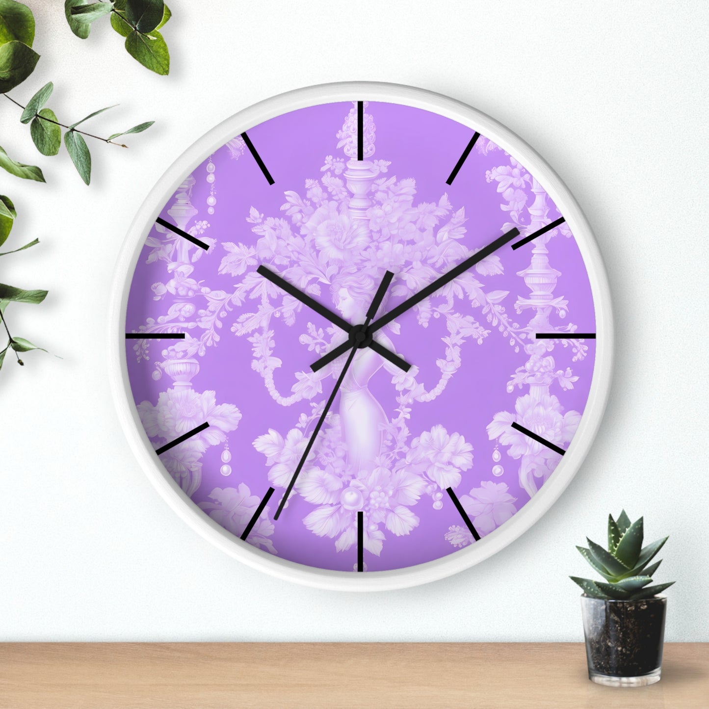 Wall Clock, Pearl Lady Toile / Purple, Hands/Base Variants