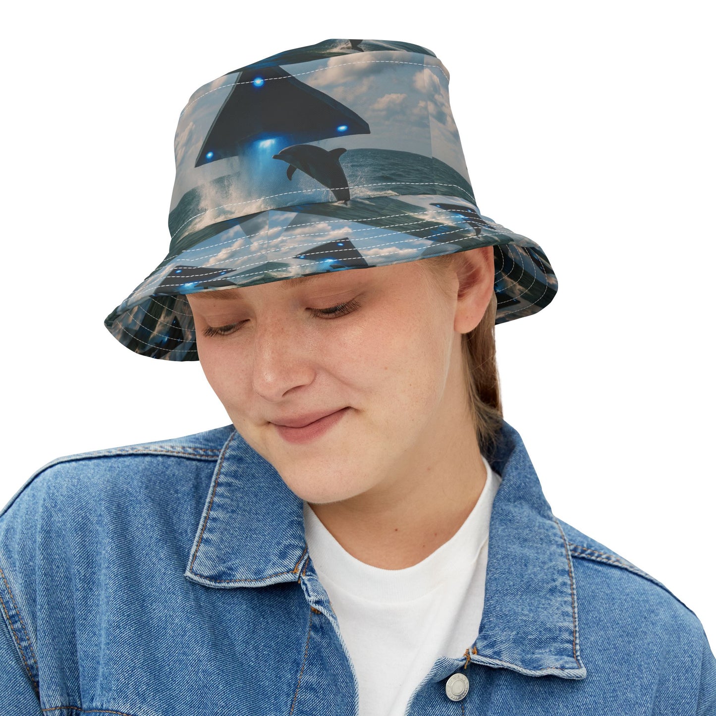 Tropical Polyester Bucket Hat, 2 Sizes - UFO and Dolphin
