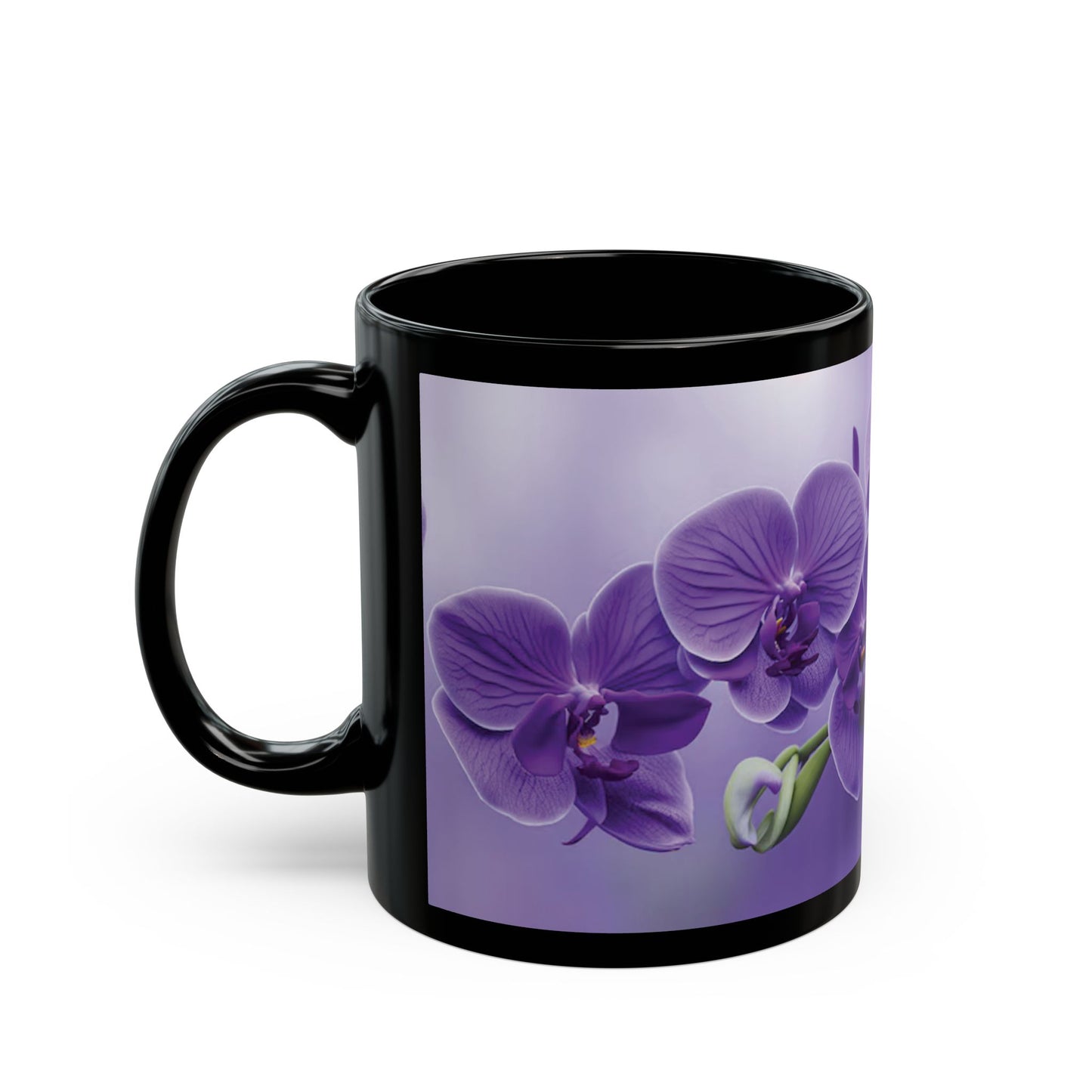 Black Coffee Mug - Purple Orchid Beauties