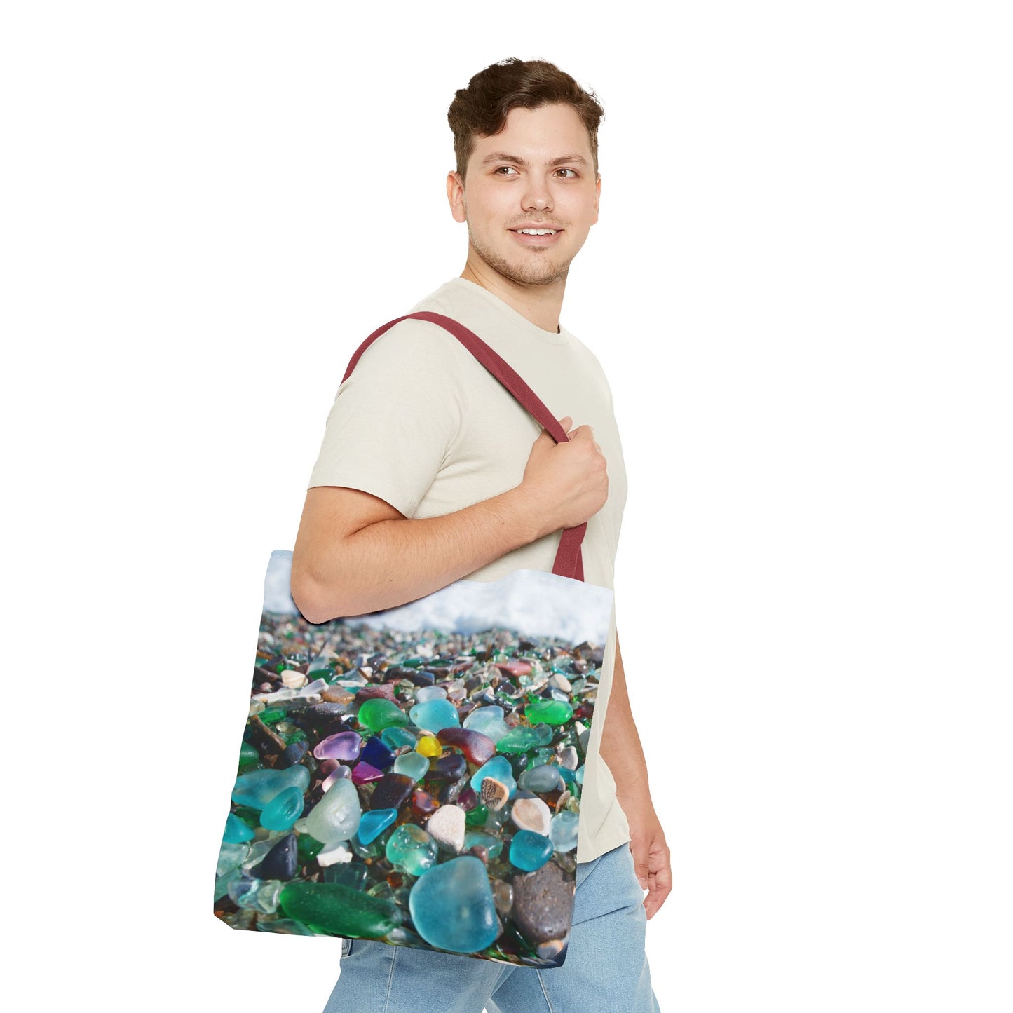 Beach Glass Tote Bag - Colorful Coastal Design, 3 Sizes