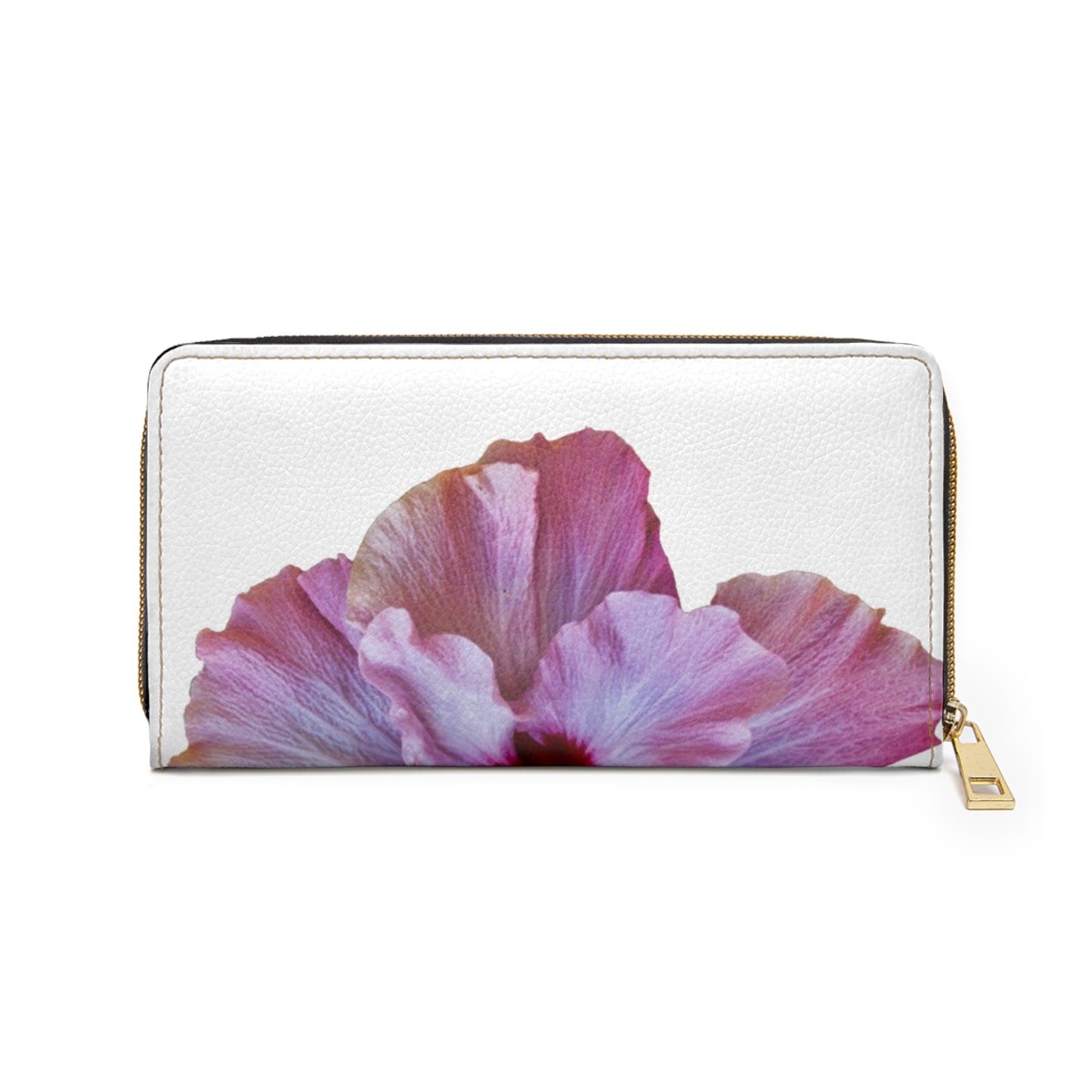 Tropical Zipper Wallet, Faux Leather / Vibrant Clutch / Purple Hibiscus, White