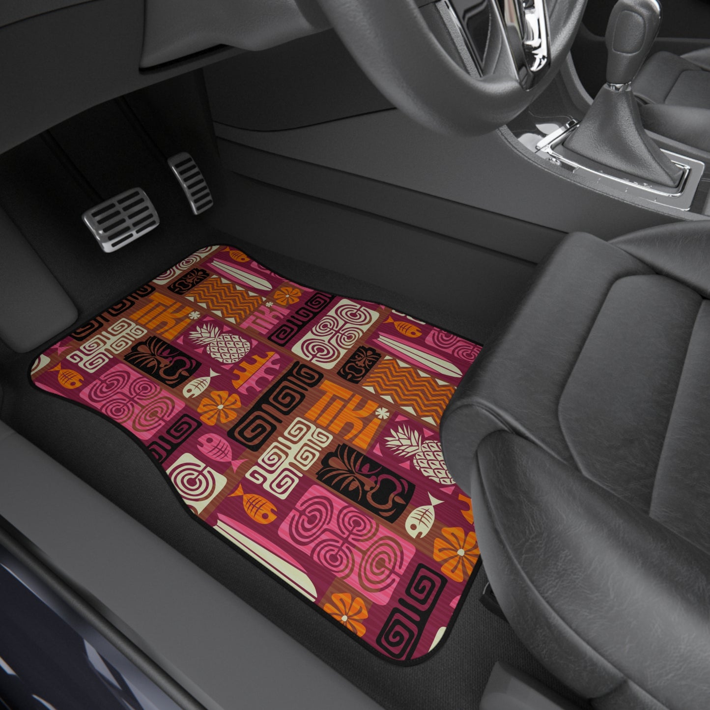 Tropical Tiki Poster Pink/Orange Front Car Mats - SET of 2