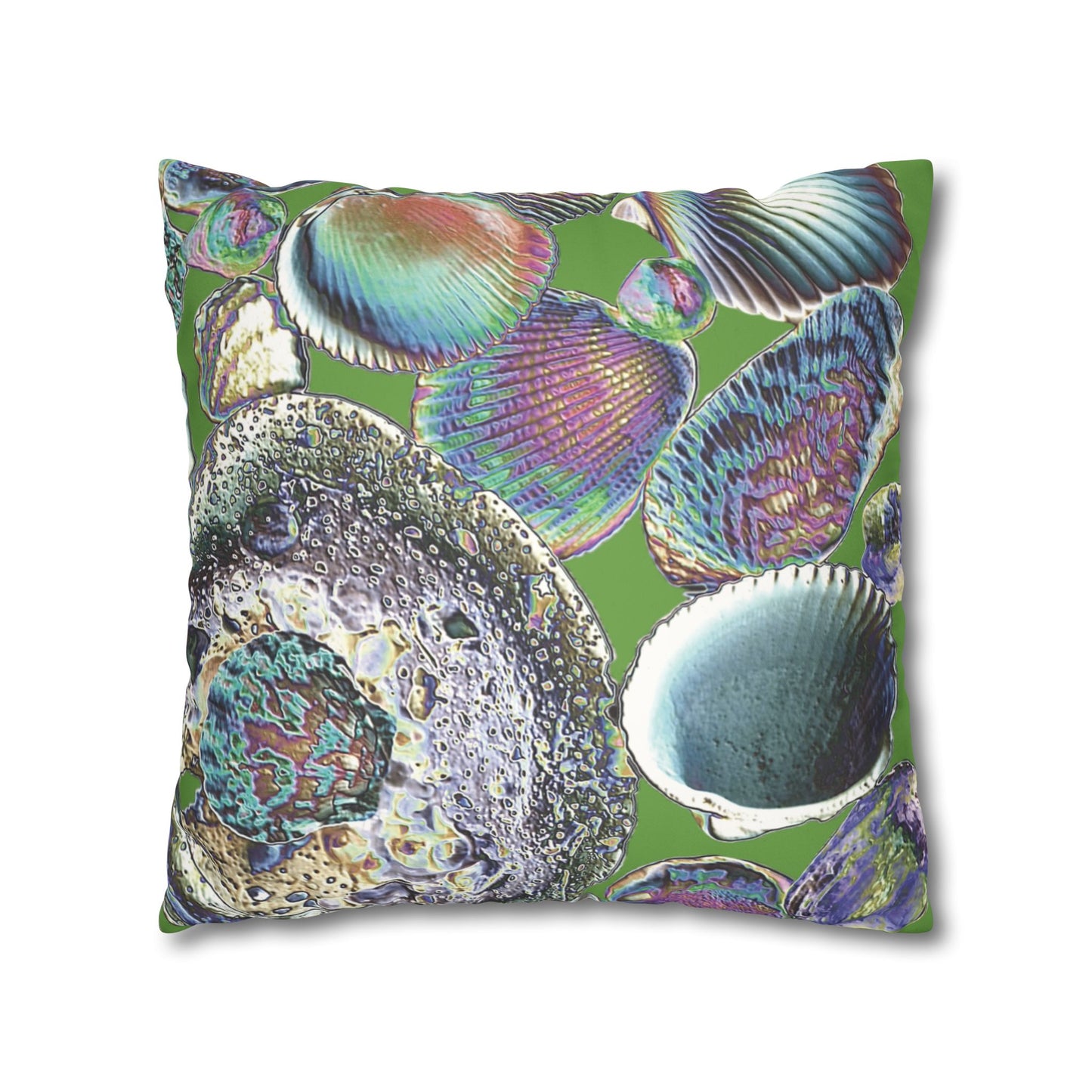 Faux Suede Square Pillowcase - Heatwave Seashell Collection, Green