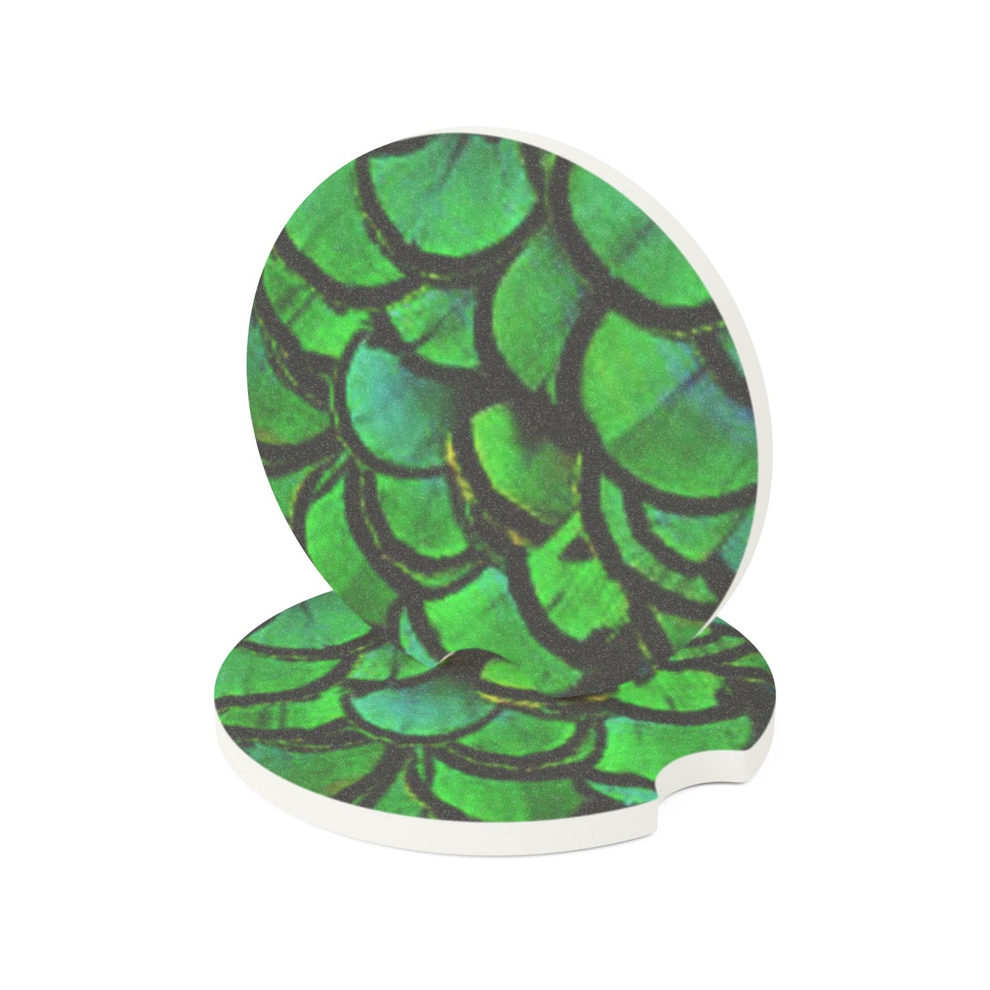 Soapstone Car Coaster - Green Peacock