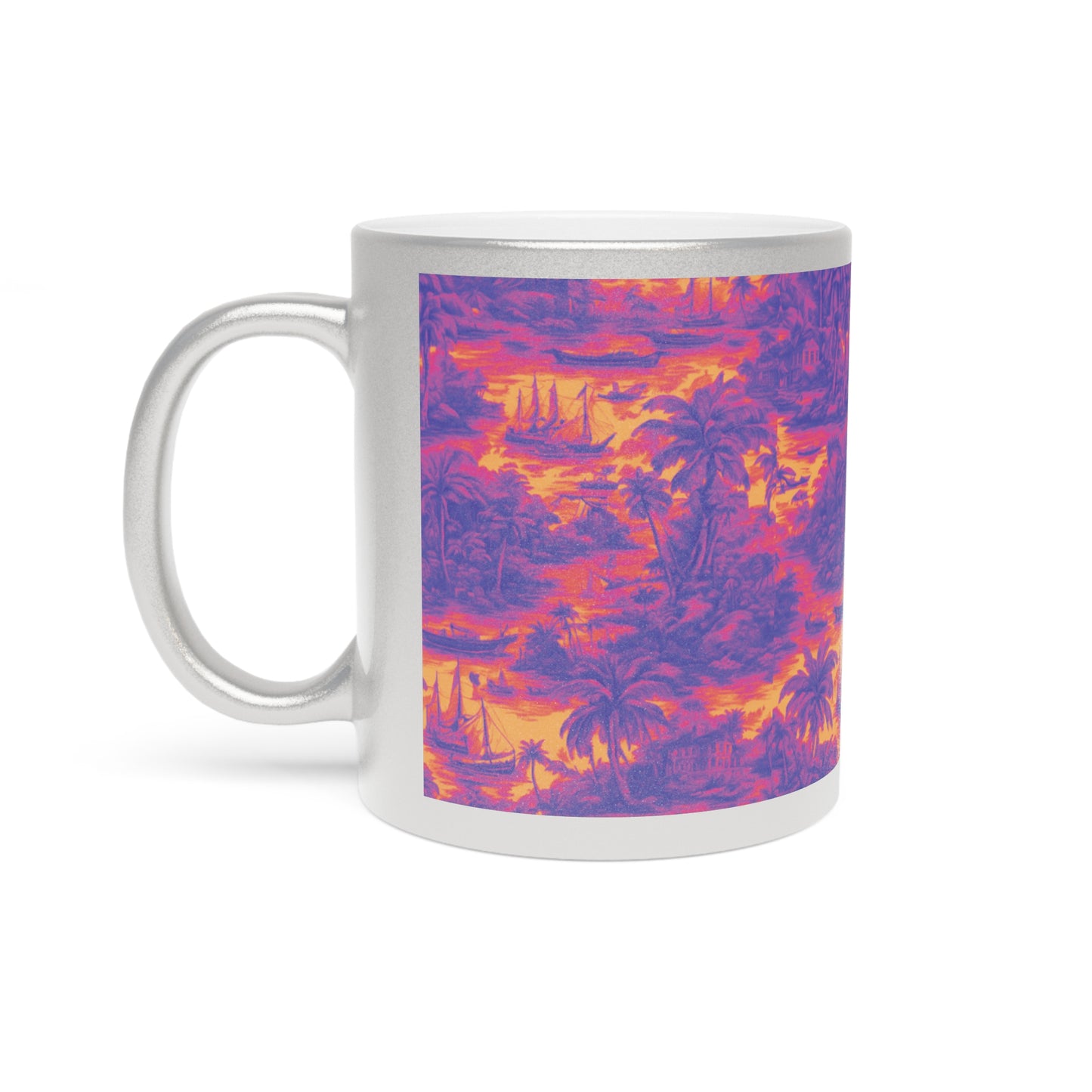 Tropical Metallic Mug, Gold or Silver: Tropical Toile Trip, Heatwave
