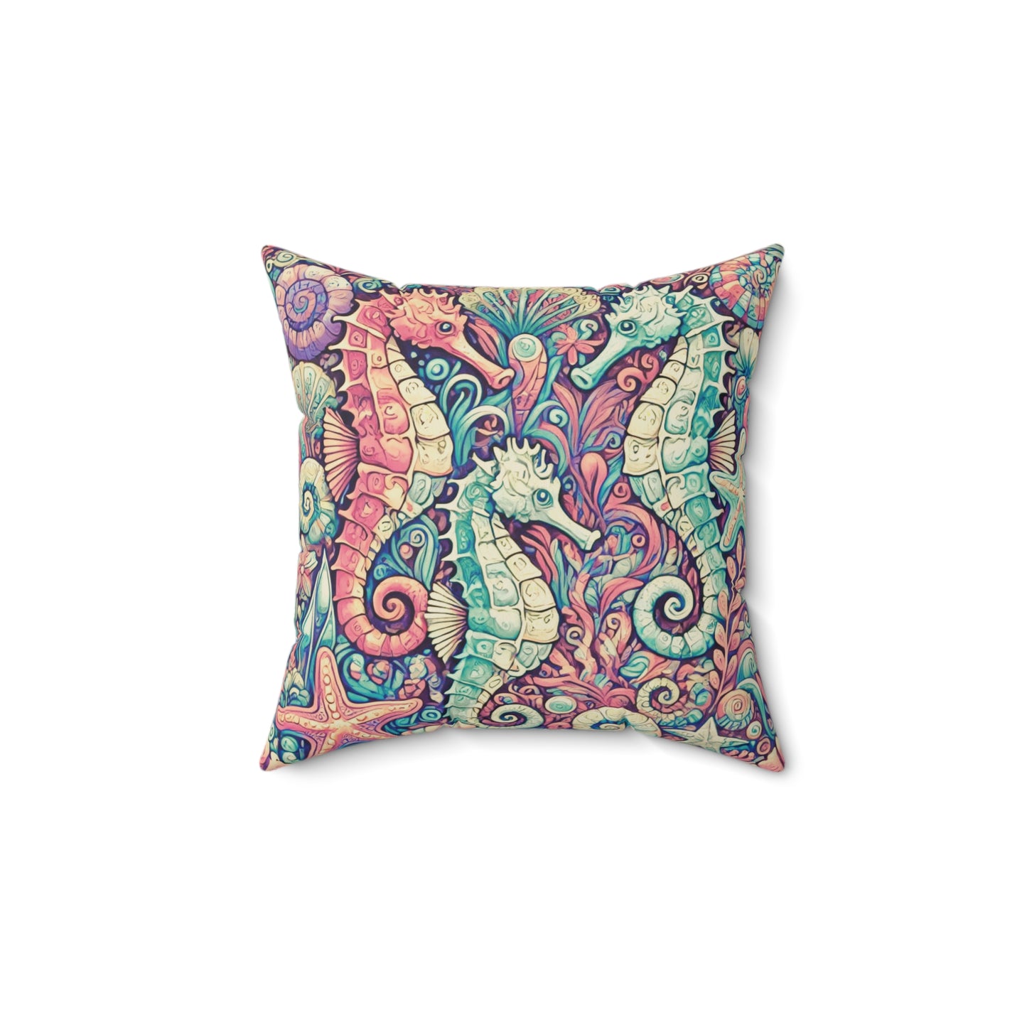 Decorative Pillow - Accent Cushion, 4 Sizes / Seahorse Trio, Retro
